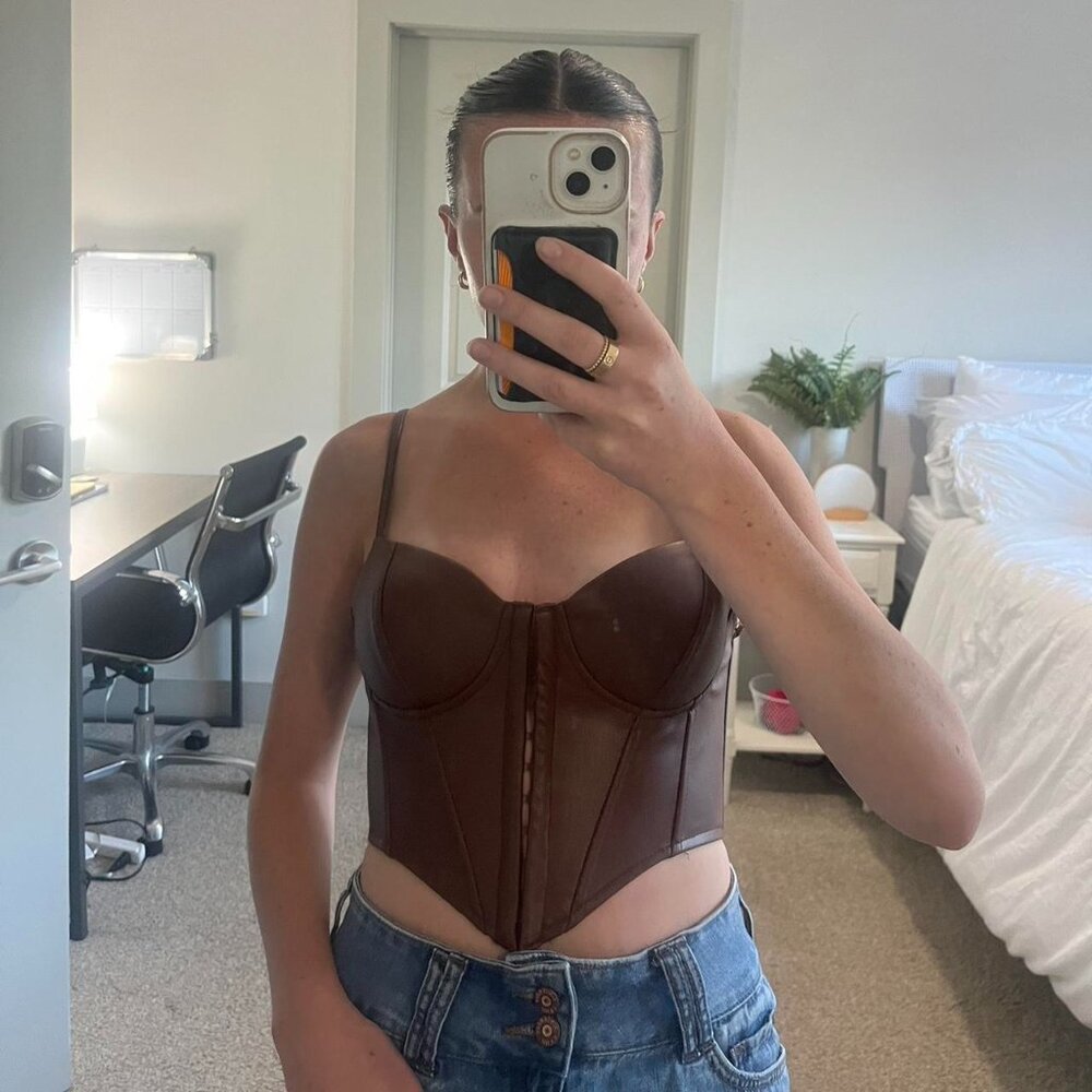 Brown leather corset top // Size S // Only worn once perfect condition